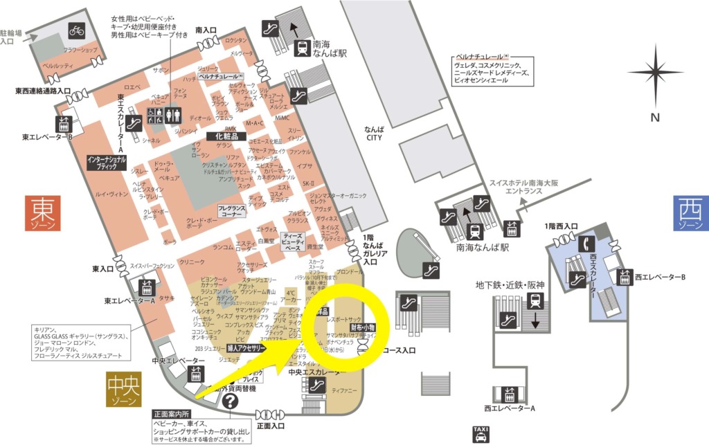 大阪髙島屋1階のボナベンチュラ売り場の地図